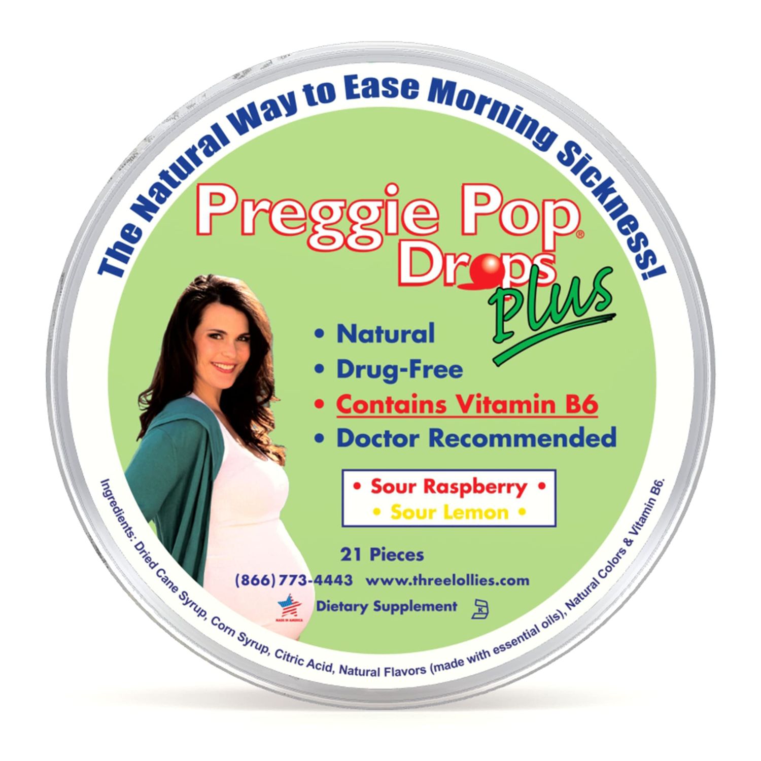 Preggie Pop Drops Plus 21 Drops Vitamin B6 for Morning Sickness Nausea Relief during pregnancy Safe for pregnant Mom Baby Gluten Free Two Flavors: Lemon Raspberry