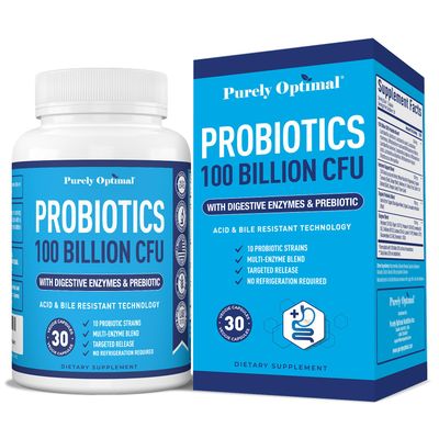 Purely Optimal Premium Probiotics (Various Types) wOrganic Prebiotics Digestive Enzymes (30 Count (Pack of 1), 100 Billion CFU)