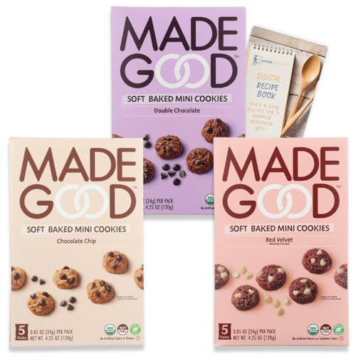 Soft Baked Mini Cookies Variety Pack of 3 (Chocolate Chip, Double Chocolate, Red Velvet) - Healthy Snacks, Chocolate Chips, Gluten Free Snacks, Vegan, Nut Free, Pure Gluten Free Oats