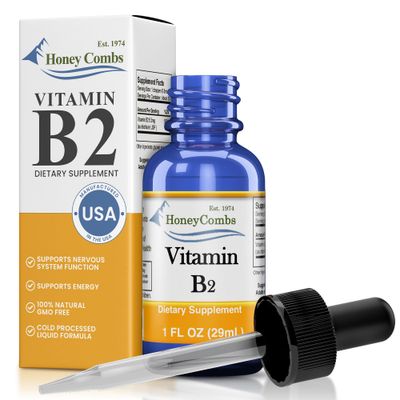 HoneyCombs Vitamin B2 Riboflavin Supplement Liquid Drops - High Potency Vitamin B2 for Men Women - Maintain Healthy Digestion, Nervous System, Hair, Skin, Nails - Vegan Liquid Vitamins (1 Fl oz)