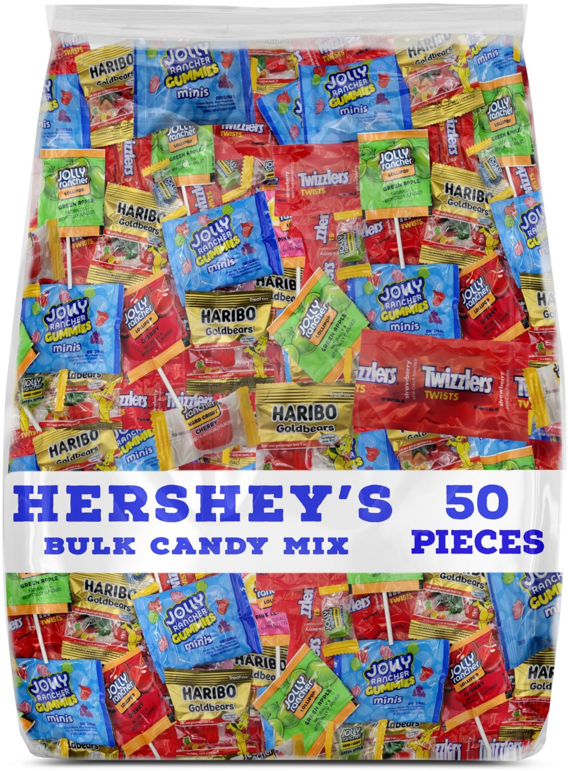 HersheyBulk Candy Mix, 50 Pieces, Assorted Varieties with Joly Rancher, Harbo, Twizlers