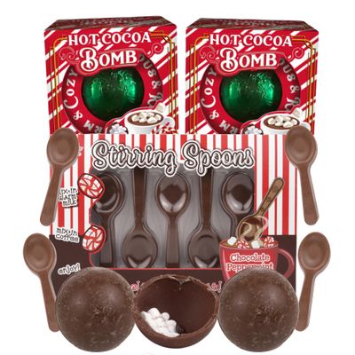 Sweetzo Christmas Chocolate Peppermint Stir Spoons and Hot Cocoa Bombs, Festive Stocking Stuffer Gifts (3 Items)
