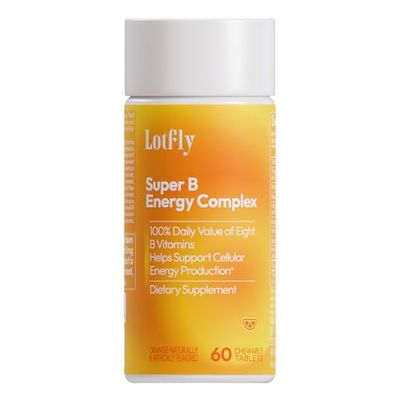 LOTFLY Vitamin B Complex with B1, B2, B3, B5, B6, B7, B9, B12 Taurine-Immune Support, Energy Metabolism and Nervous System - Super B Complex with Blood Orange Powder - 60 Tablets for Men Women
