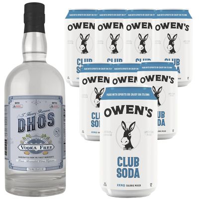 Dh s Handcrafted Non-Alcoholic Vodka 750 ML Bottle w Pack Owen s Mixers Club Soda 8.2 OZ Cans - Keto-Friendly, Zero Sugar, Zero Calories, Zero Proof - Perfect for Mocktails - Made in USA