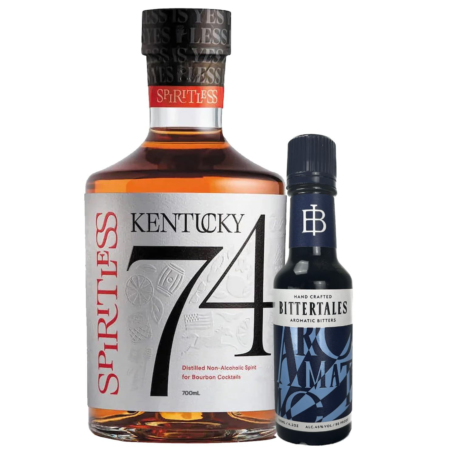 Spiritless Kentucky 74 Distilled Non-Alcoholic Whiskey Bundle with Bittertales Aromatic Bitters - Old Fashioned - Premium Zero-Proof Liquor Spirits for a Refreshing Experience