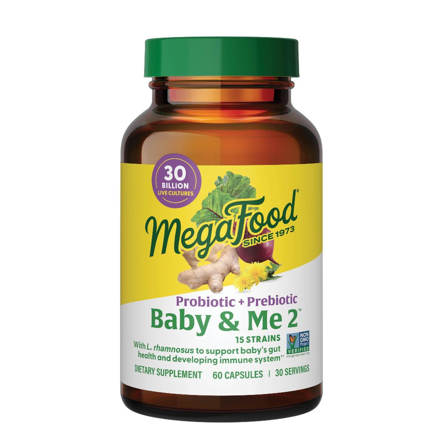 MegaFood Baby Me 2 Prenatal Prebiotics and Probiotics for Women Developing Baby with 30 Billion CFU, Vegetarian and Non-GMO, 60 Caps (30 Servings)