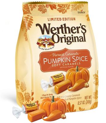 WerthersOriginal Halloween Pumpkin Spice Flavored Soft Caramels - Soft And Creamy Harvest Caramels For Party, Trick Or Treats Halloween Candy Party (1 Pack)