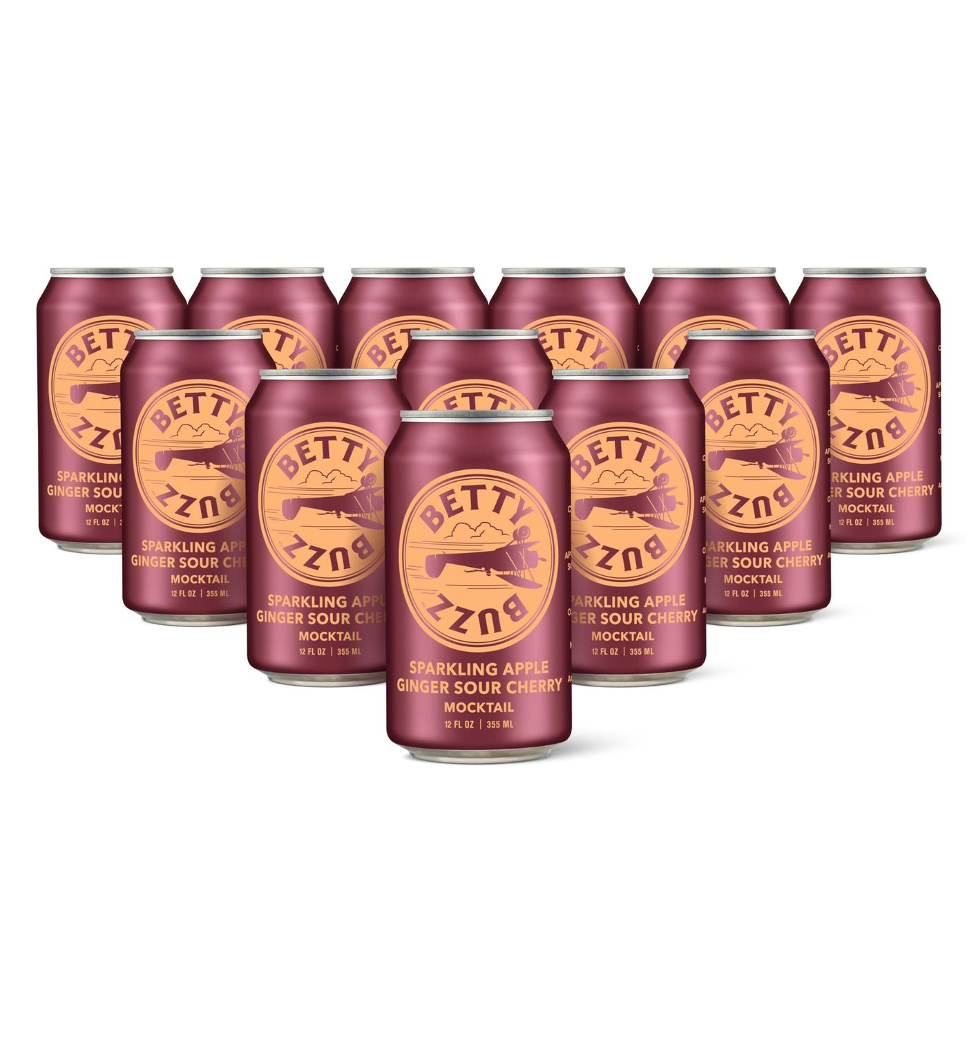 Betty Buzz Sparkling Apple Ginger Sour Cherry Mocktail by Blake Lively (12 pack Cans) - Natural Flavors Sweeteners, Only Clean Ingredients