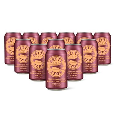 Betty Buzz Sparkling Apple Ginger Sour Cherry Mocktail by Blake Lively (12 pack Cans) - Natural Flavors Sweeteners, Only Clean Ingredients