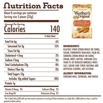 WerthersOriginal Halloween Pumpkin Spice Flavored Soft Caramels - Soft And Creamy Harvest Caramels For Party, Trick Or Treats Halloween Candy Party (1 Pack)