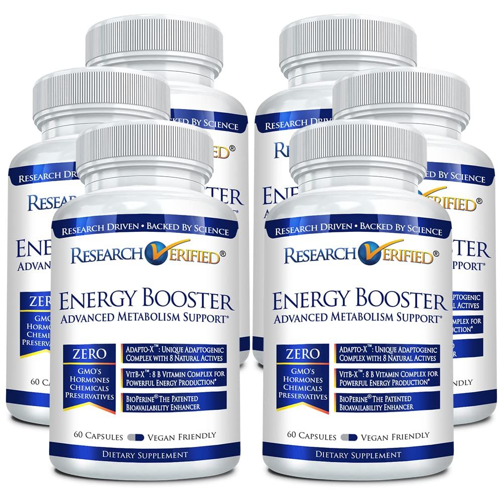 Research Verified Energy Booster - Natural Energy Support - 360 Capsules - Caffeine Free - B Vitamins and Adaptogens - 6 Month Supply