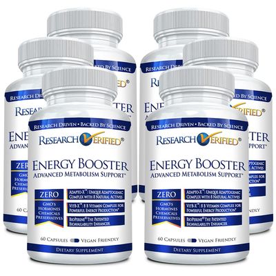 Research Verified Energy Booster - Natural Energy Support - 360 Capsules - Caffeine Free - B Vitamins and Adaptogens - 6 Month Supply
