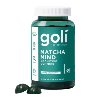 Goli Matcha Mind Gummies - 60 Count - Green Tea Leaves Powder with Cognizin for Focus, Attention and Brain Health, Vegan, Non-GMO, Gluten-Free Gelatin Free.