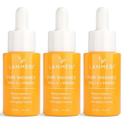 Vitamin C Face Serum 3pack- CE Ferulic Facial Serum with 15 Pure L-Ascorbic Acid, Ferulic Acid, Vitamin E, Hyaluronic Acid - Anti Aging, Anti Wrinkle Skin Brightening Dark Spot Corrector