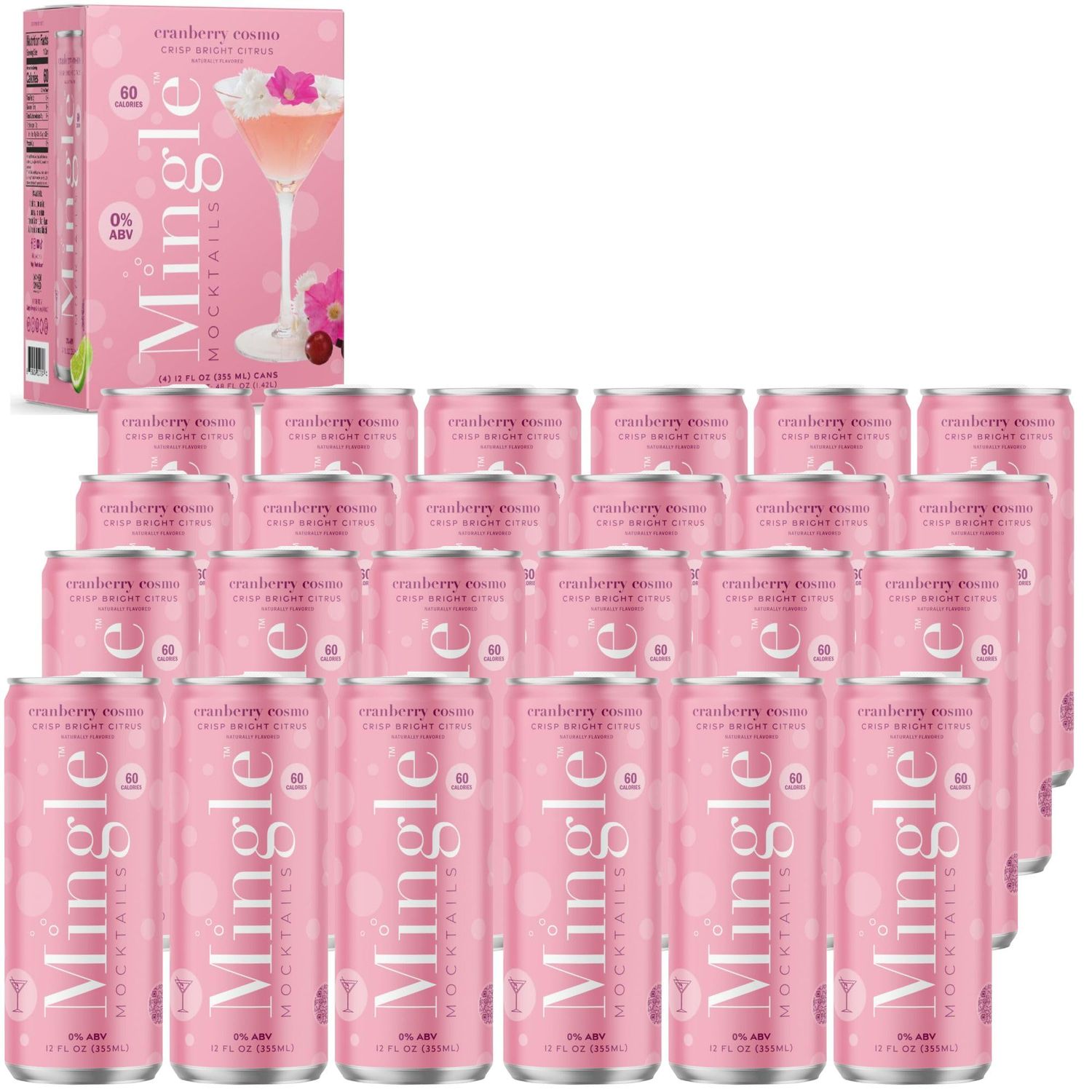 Mingle Mocktails Cranberry Cosmo, Premium Non-Alcoholic Drinks, Tangy and Sweet Pre-Mixed Drinks, Healthy Alternatives, Canned Mocktails, 12 fl. oz. Cans, Pack of 24