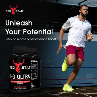 Red Stag Testosterone Booster Horny Goat Weed Complex with Maca Root Powder, Tribulus Terrestris, Saw Palmetto Tongkat Ali Powder Male Enhancement - 60 Capsules