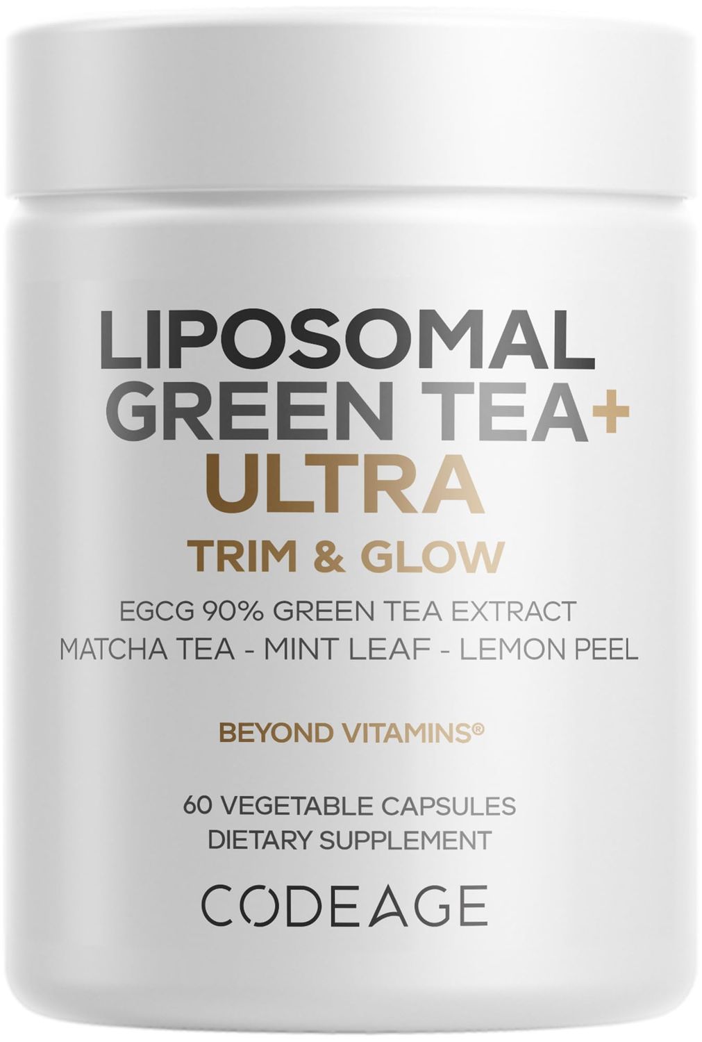 Codeage Liposomal Green Tea Ultra Potency - EGCG 90 Green Tea Extract, Organic Matcha Green Tea Powder, Peppermint, Lemon Peel - Vegan, Non-GMO, Gluten-Free - Liposomal Delivery - 60 Capsules