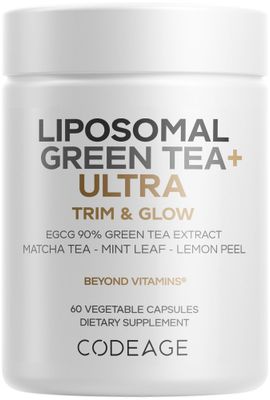Codeage Liposomal Green Tea Ultra Potency - EGCG 90 Green Tea Extract, Organic Matcha Green Tea Powder, Peppermint, Lemon Peel - Vegan, Non-GMO, Gluten-Free - Liposomal Delivery - 60 Capsules