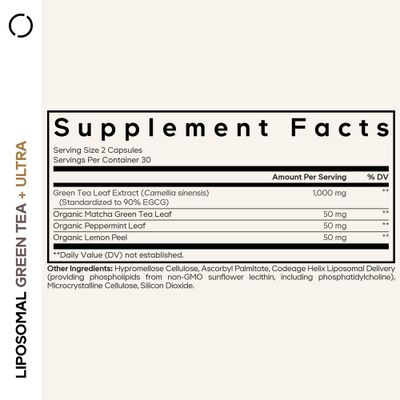 Codeage Liposomal Green Tea Ultra Potency - EGCG 90 Green Tea Extract, Organic Matcha Green Tea Powder, Peppermint, Lemon Peel - Vegan, Non-GMO, Gluten-Free - Liposomal Delivery - 60 Capsules