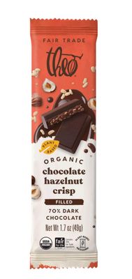 Theo Chocolate Hazelnut Crisp Filled Organic Dark Chocolate Bar, 70 Cacao, 12 Pack Vegan, Fair Trade
