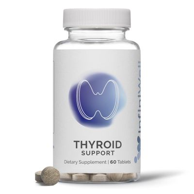 InfiniWell Thyroid Support for Women Men, Hormone Adrenal Support for Hyperthyroidism Hypothyroidism with Selenium Iodine, 60 Tablets (1 Month Supply)