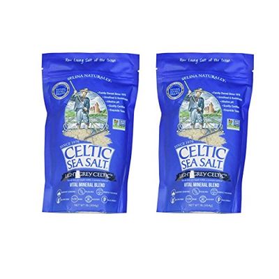 Light Grey Celtic Sea Salt Resealable Bags Additive-Free, Delicious Sea Salt, Perfect for Cooking, Baking and More - Gluten-Free, Non-GMO Verified, Kosher and Paleo-Friendly, 16 Ounce (Pack of 2)