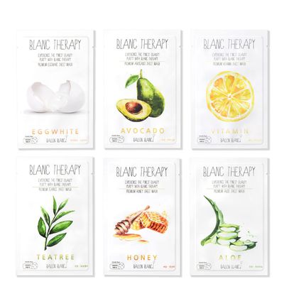 BALLONBLANC Blanc Therapy Premium Sheet Masks Relaxing Spa Self Care Gifts Moisturizing Aloe and Vitamin, Skin Nutritional Korean Facial Masks for All Skin Types 6 Masks