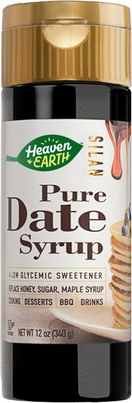 Heaven Earth 100 Pure Organic Silan Date Syrup 12oz Date Honey Squeeze Bottle Natural Honey or Maple Syrup Alternative Low Glycemic Index, Great Sugar Replacement Kosher
