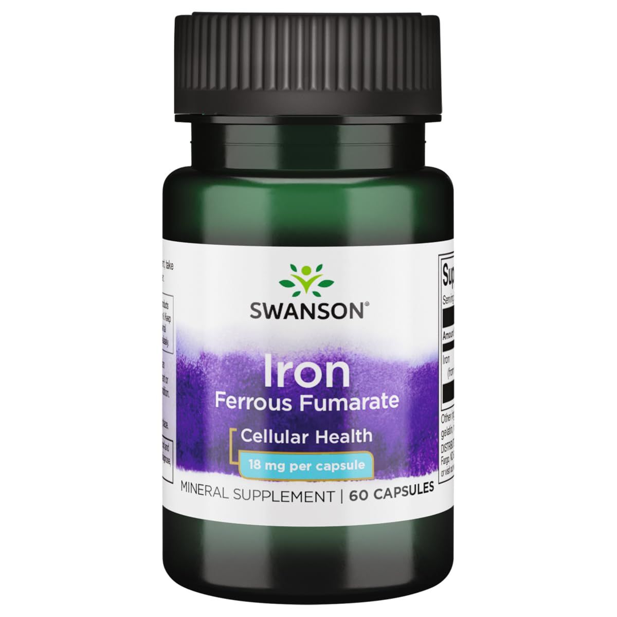Swanson Iron (Ferrous Fumarate) - Mineral Supplement Promoting Energy Support - High-Concentration Formula Assists in Oxygen Delivery Fatty Acid Metabolism - (60 Capsules, 18mg Each)