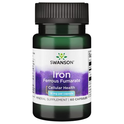 Swanson Iron (Ferrous Fumarate) - Mineral Supplement Promoting Energy Support - High-Concentration Formula Assists in Oxygen Delivery Fatty Acid Metabolism - (60 Capsules, 18mg Each)