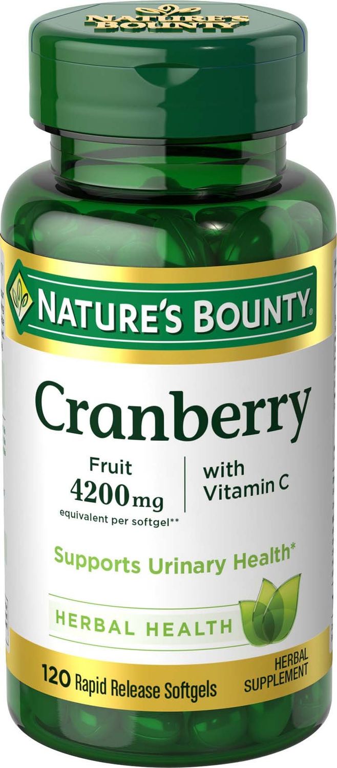Nature&#39;s Bounty Cranberry, Herbal Health Supplement with Vitamin C, Supports Urinary Health, 4200mg, 120 Softgels