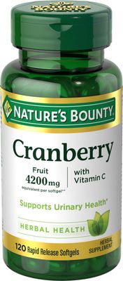 Nature&#39;s Bounty Cranberry, Herbal Health Supplement with Vitamin C, Supports Urinary Health, 4200mg, 120 Softgels