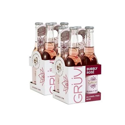 Gruvi Non-Alcoholic Bubbly Rose, 8 Bottles, 60 calories per serving, 0 ABV, Non Alcoholic Sparkling Wine, Zero Alcohol Wine