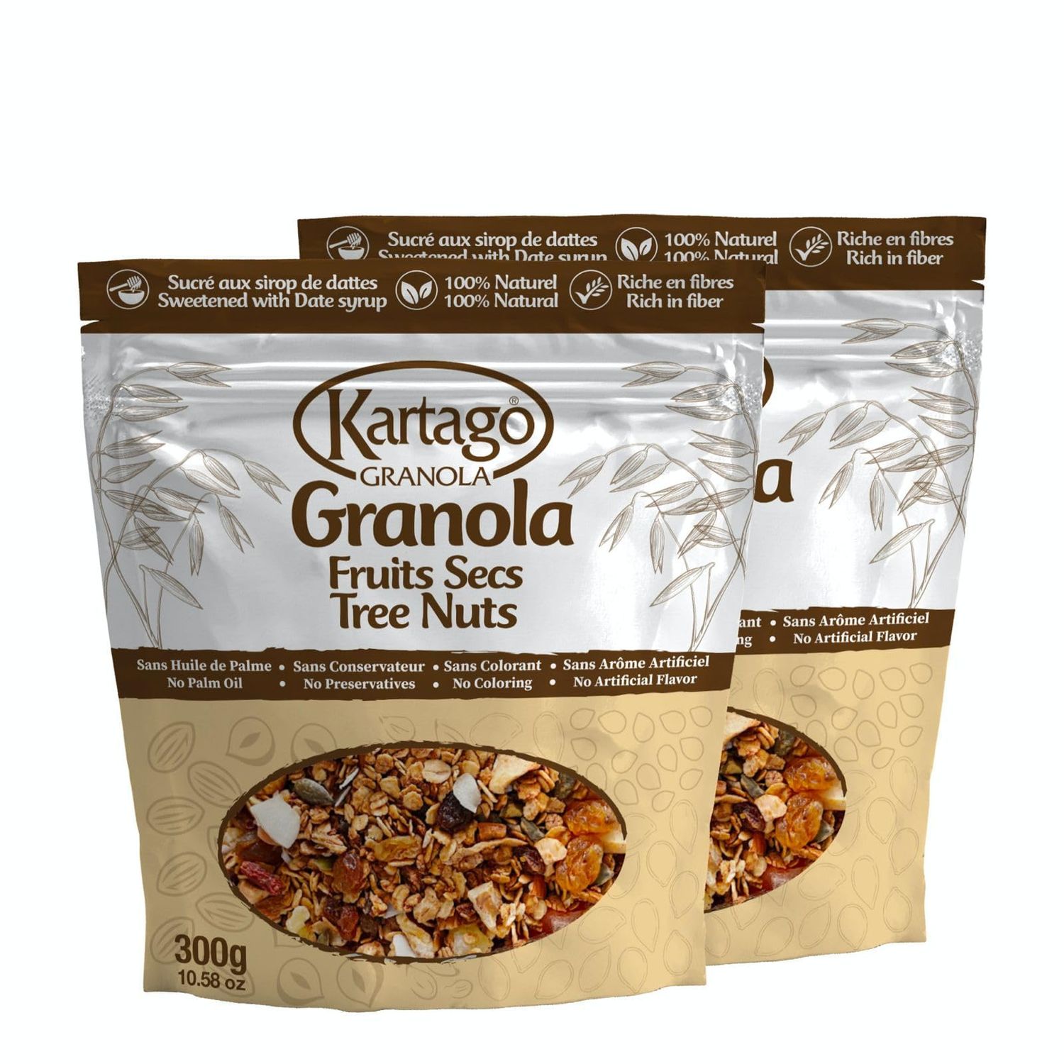 Kartago Granola Tree Nuts Cereals, Naturally Sweetened with Date Syrup Healthy Breakfast, 10.58 oz, (Pack of 2)