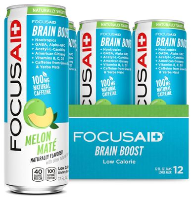 FOCUSAID Energy Blend, Brain Boosting Nootropics Drink, Alpha-GPC, GABA, B-Complex, Yerba Mate, Green Tea, 100 Clean, 100mg Natural Caffeine, 12-oz. can, 12 Pack