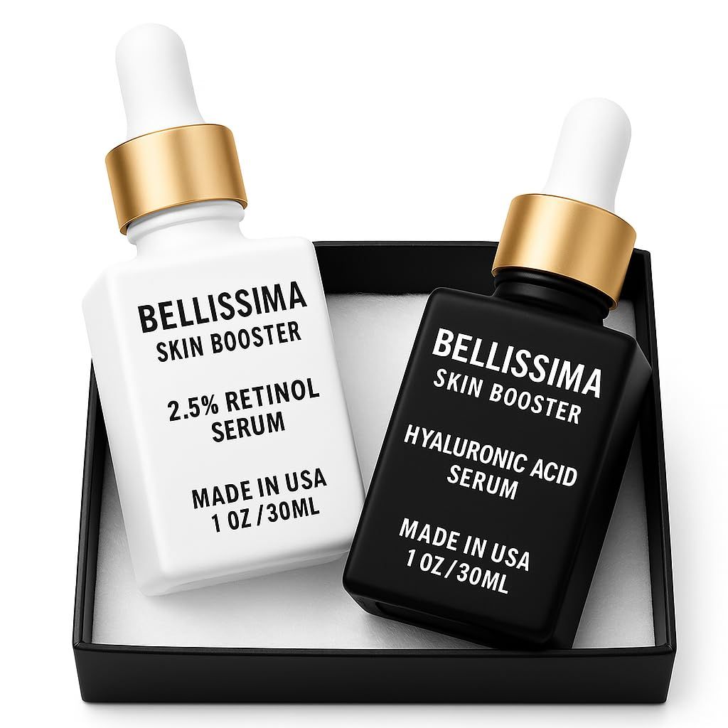 Bellissima Skin Booster Hyaluronic Acid and Retinol Set - Anti-Aging Serum, Boost Skin Hydration, Reduce Wrinkles Fine Lines, Accelerate Skin Renewal