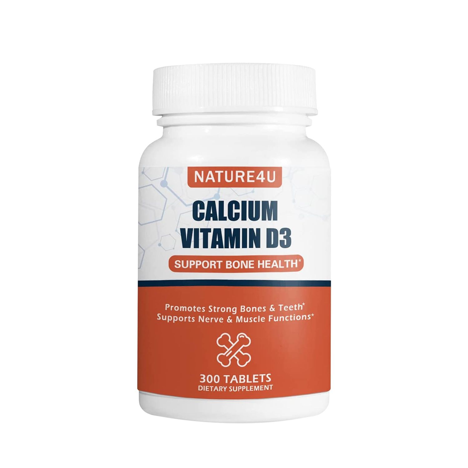 Nature4U Calcium 1000 mg with Vitamin D3, Bone Health Supplement for Adults, Support Muscel Nerve Health and Calcium Absorption, 300 Tablet