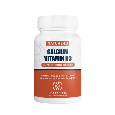 Nature4U Calcium 1000 mg with Vitamin D3, Bone Health Supplement for Adults, Support Muscel Nerve Health and Calcium Absorption, 300 Tablet