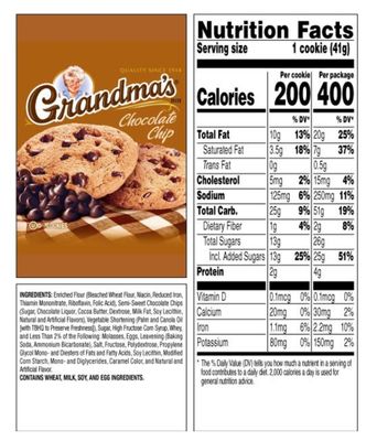 Grandma's Cookies Chocolate Chip Flavored 8 cookies 2 Per Pack (pack of 4)