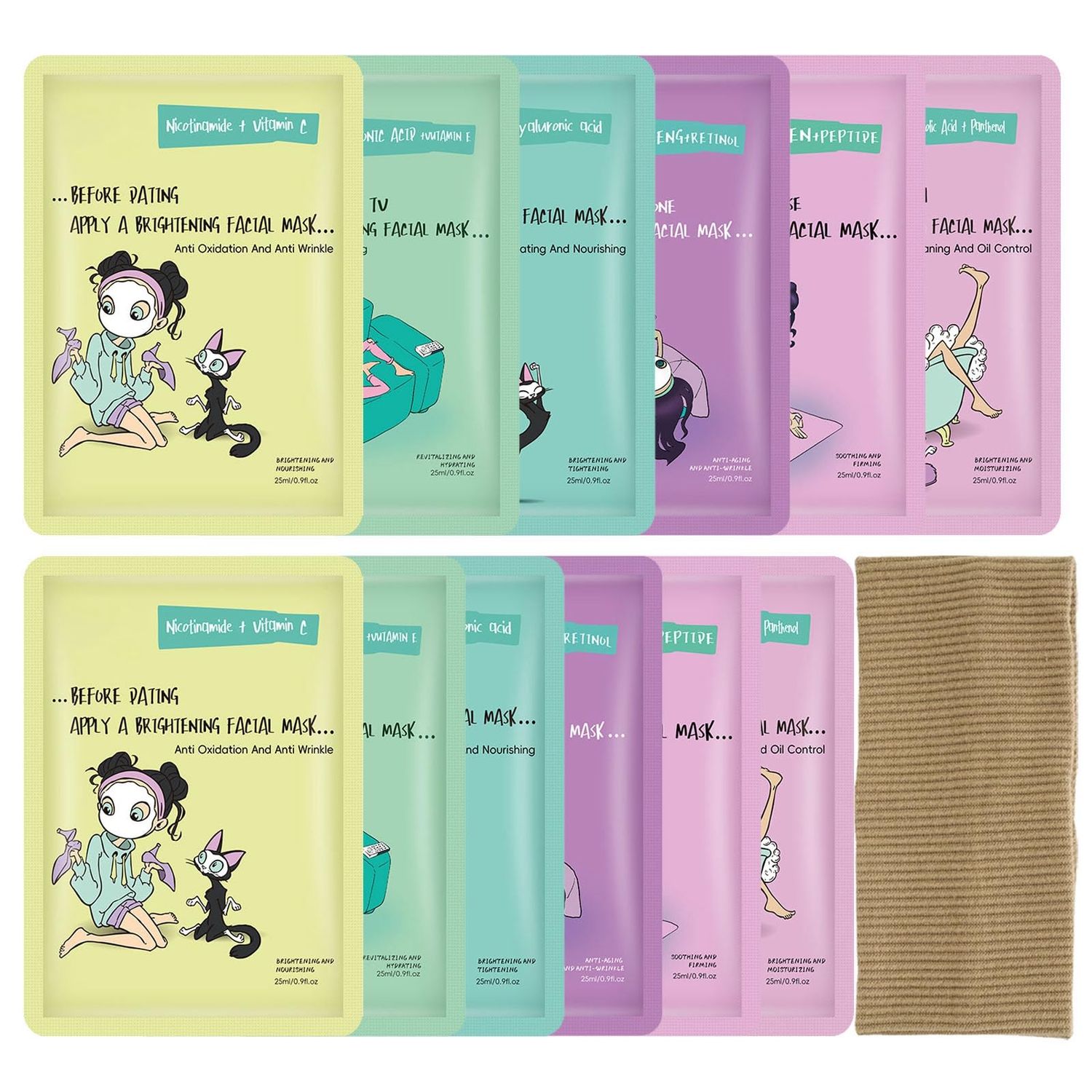 LAIKME Face Mask Skin Care, Face Masks Bulk Kit - 12 Hydrating Facial Mask 1 Hairband, Sheet Masks For Spa Party Night, Hydrating Face Mask Skin Care For Teens 10-12, Facemask Pack Travel Size