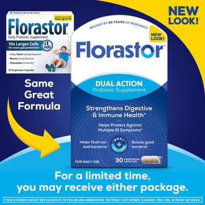 Florastor Probiotics for Digestive and Immune Health, 30 Capsules, Probiotics for Women Men, Helps Flush Out Bad Bacteria, Boosts The Good with Our Unique Strain Saccharomyces Boulardii