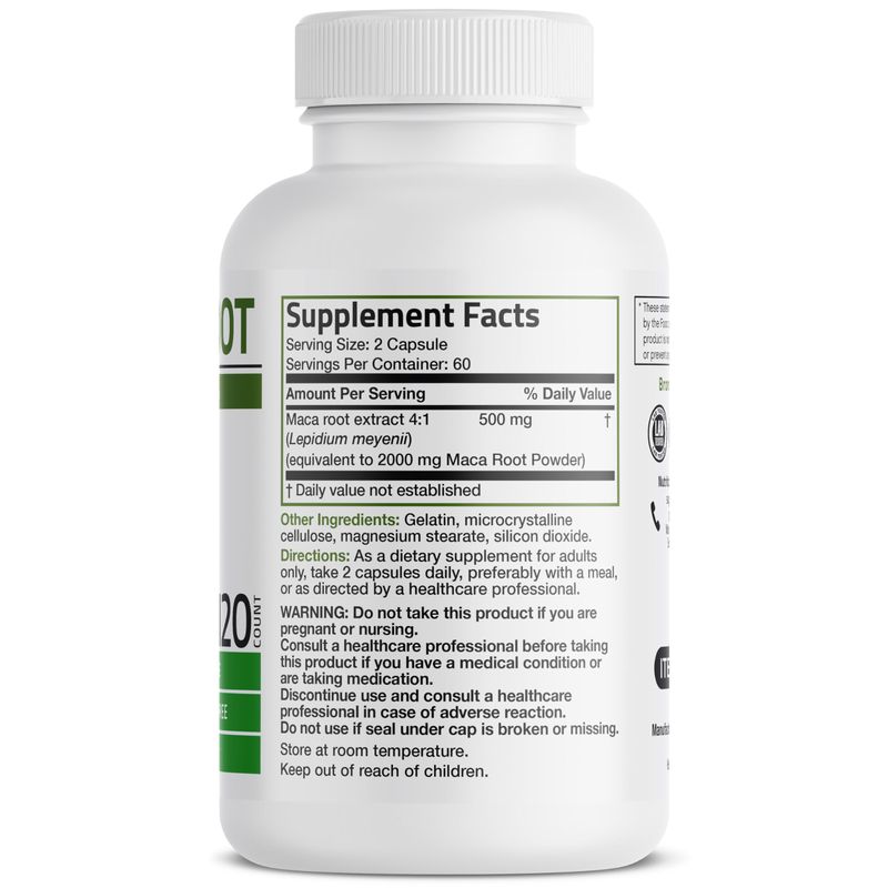 Bronson Maca Root Lepidium Meyenii Non-GMO, 120 Vegetarian Capsules