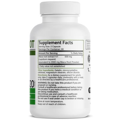 Bronson Maca Root Lepidium Meyenii Non-GMO, 120 Vegetarian Capsules