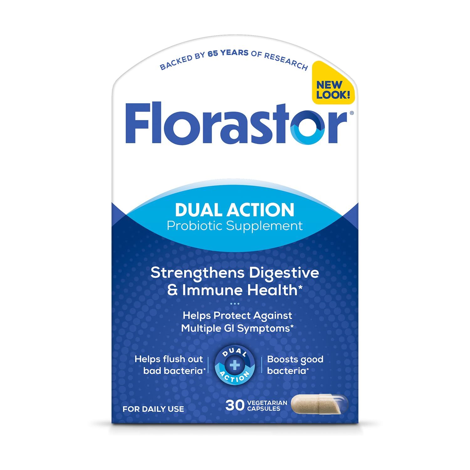 Florastor Probiotics for Digestive and Immune Health, 30 Capsules, Probiotics for Women Men, Helps Flush Out Bad Bacteria, Boosts The Good with Our Unique Strain Saccharomyces Boulardii