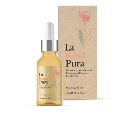 La Rosa Pura Retinol Hyaluronic Acid Facial Serum - ProAdvanced Complex - Hydrating Anti-Aging Serum for Smoother, Youthful Skin - Reduces Fine Lines, Wrinkles, Age Spots, Sunspots