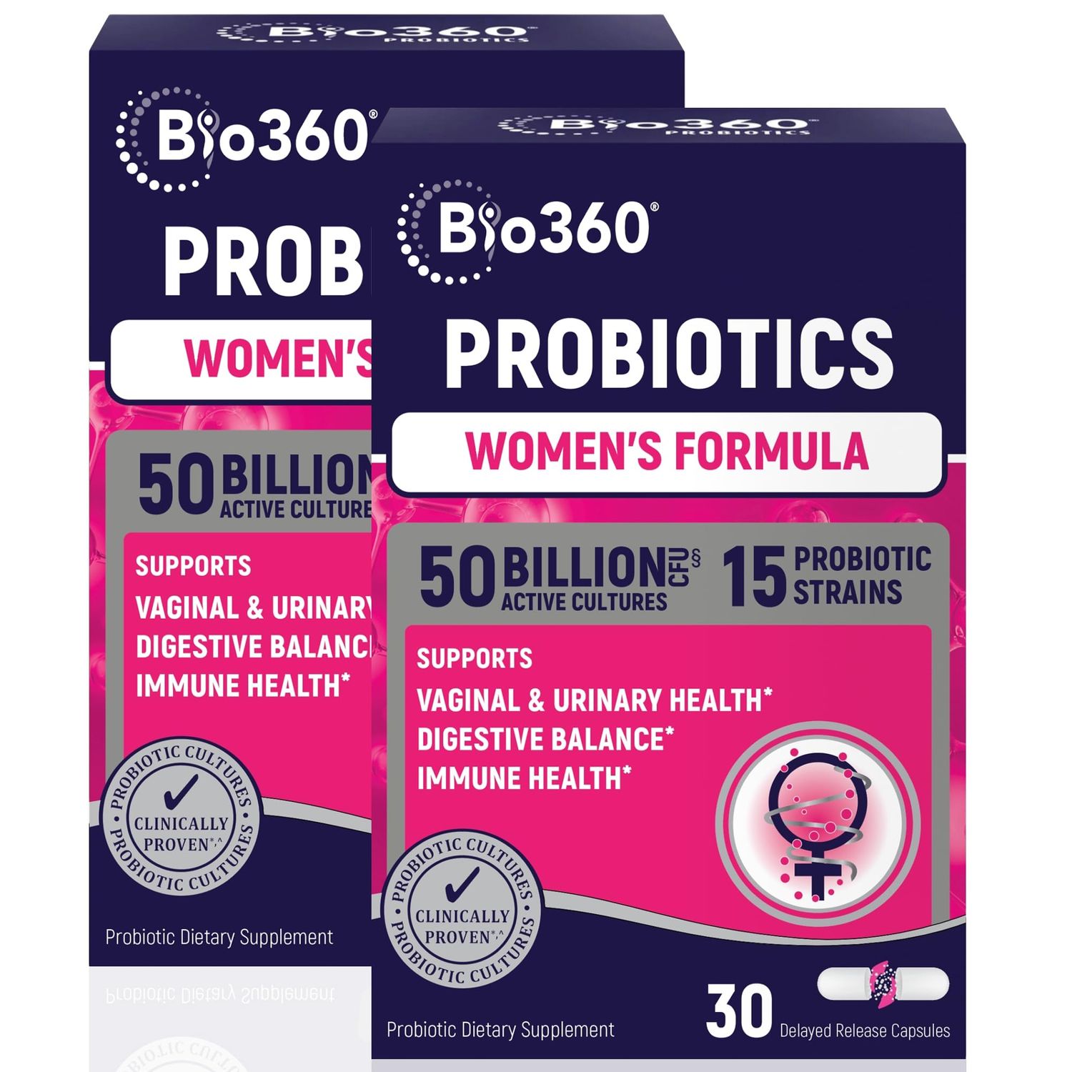 Bio360 Vaginal Probiotics for Women - Supports pH Balance, Vaginal, Urinary, Digestive health - 50 Billion CFU 15 Unique Strains for Healthy Vaginal Odor Vaginal Flora - Shelf Stable 60 Capsules