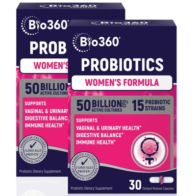 Bio360 Vaginal Probiotics for Women - Supports pH Balance, Vaginal, Urinary, Digestive health - 50 Billion CFU 15 Unique Strains for Healthy Vaginal Odor Vaginal Flora - Shelf Stable 60 Capsules