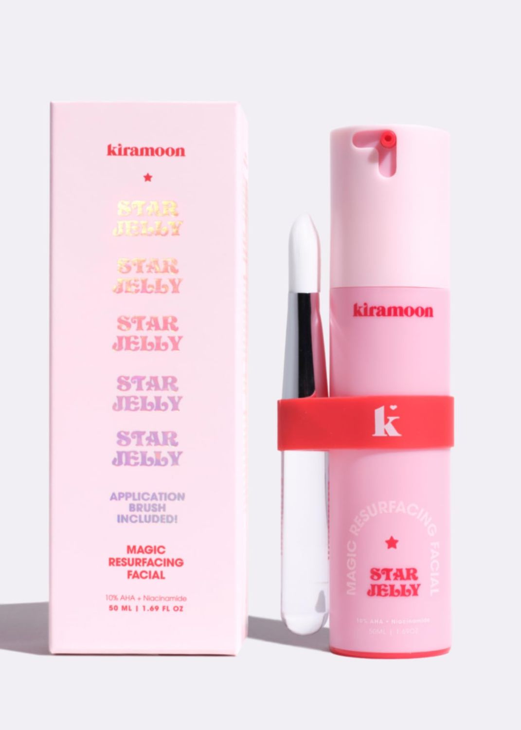 Kiramoon Star Jelly Bright Clear Exfoliating Radiance Mask, Glycolic Acid, Niacinamide, for Dry and Dull Skin, Anti-Aging, Brush Included