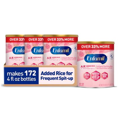 Enfamil A.R. Infant Formula, Proven to Reduce Reflux Spit-Up in 1 Week, with Iron, DHA for Brain Development, Probiotics for Digestive Immune Health, Powder Can, 27.4 Oz (Pack of 4)