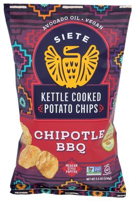 Siete Kettle Cooked Chipotle BBQ Potato Chips, Gluten Free, 5.5 Ounces (Pack Of 6)